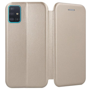 Луксозен кожен калъф тефтер ултра тънък Wallet FLEXI и стойка за Samsung Galaxy A51 A515F златист 